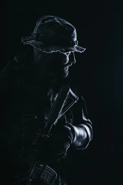 Bearded Spec ops Operator Foto stock