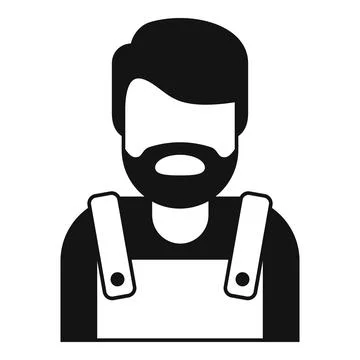 Bearded worker wearing overalls, simple black and white icon Stock Illustration
