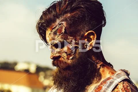Bearded zombie man Stock Photos