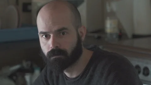 Beardy Man with Worried Face Stock-Footage 88870662