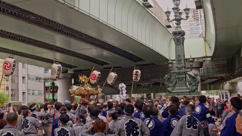 Bearers Hoist Shrine Overhead Viewed From Behind at Finale Stock Footage 342042919
