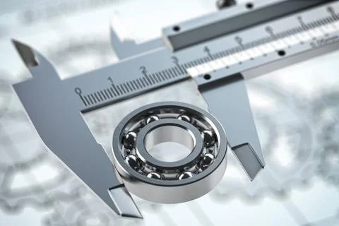Bearings with trammel on technical drawing background. Engineering, indust... Foto stock