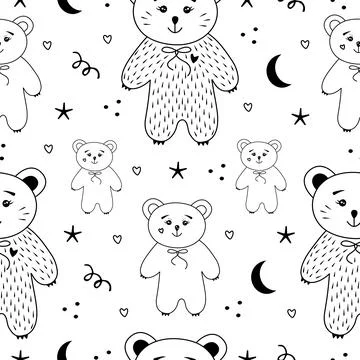 Bears monochrome seamless pattern Stock Illustration