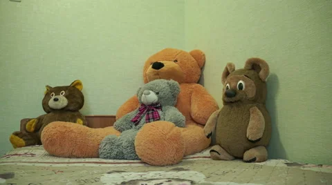 Bears sit on the child bed Stock Footage 54079251