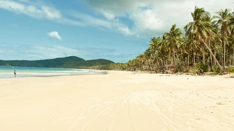 Beast beaches of Philippines: Vast sandy paradise Nacpan beach, El Nido, Palawan Stock Footage 123736919