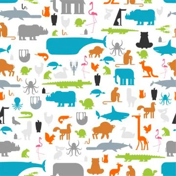 Beast pattern. Animals background seamless. cute cartoon animals.jungle and f Stock Illustration