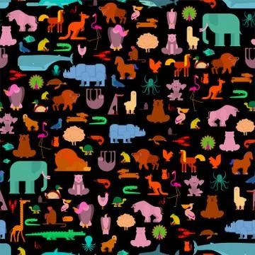 Beast pattern. Animals background seamless. cute cartoon animals.jungle and f Ilustración de archivo