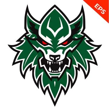 Beast wolf angry , Warhammer space wolf vector, green color. Isolated vector Stock Illustration