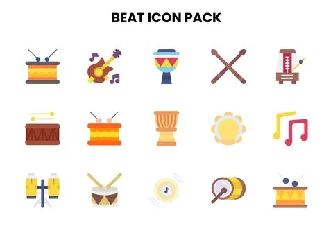 Beat Flat Set Icons Pack Stock Illustration