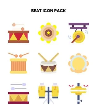 Beat Flat Set Icons Pack Stock Illustration