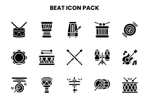 Beat Glyph Icons Pack Stock Illustration