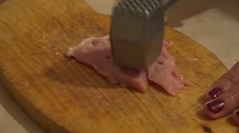 Beat the Meat. Fried Meat Making With Raw Ingredients.. 4K UltraHD, UHD Stock Footage 48624080