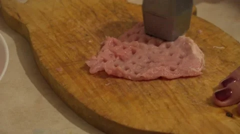 Beat the Meat. Fried Meat Making With Raw Ingredients.. 4K UltraHD, UHD Vídeos de archivo 48624082