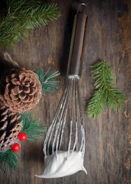Beaten egg white on holidays table Stock Photos