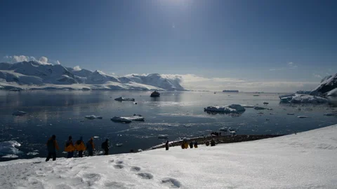 Beatiful Antarctic mountain view with people Stock Footage 172140576