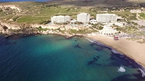 Beatiful Bay in Malta  with Beach and Hotel Stock Footage 100300300