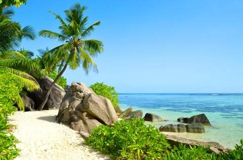 Beatiful beach Anse Source d'Argent, La Digue Island, Seychelles. Stock Photos