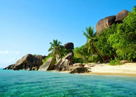 Beatiful beach Anse Source d'Argent, La Digue Island, Seyshelles. Stock Photos