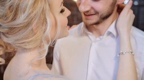 Beatiful bride and groom in the stylish interior. Serenity Stock Footage 61939084