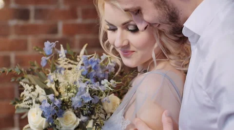 Beatiful bride and groom in the stylish interior. Serenity 스톡 동영상 61939843