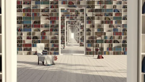 Beatiful private loopiing library with countless colorful books Stock Footage 264046401