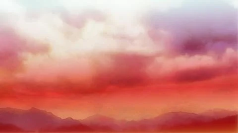 Beatiful Sky with Clouds Artistic Craft Painting Vector Stock Illustration