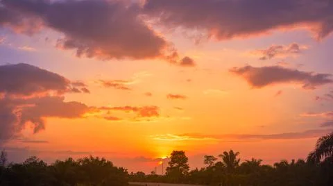Beatiful sunset with cloudy.Horizontal dusk landscape Photos