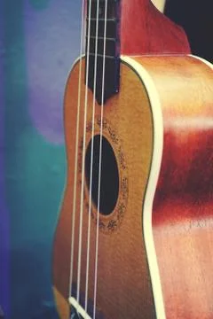 Beatiful Ukulele background closeup with copy space closeup Stock Photos