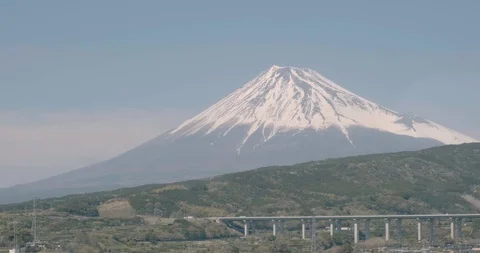 Beatiful view on Mount Fuji from Shinkansen bullet train window. A picturesque Stock-Footage 119309551