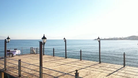 Beatiful white table and sea drone Stock Footage 127109846