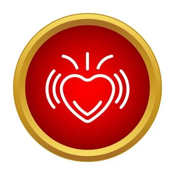Beating heart icon on red round button Stock Illustration