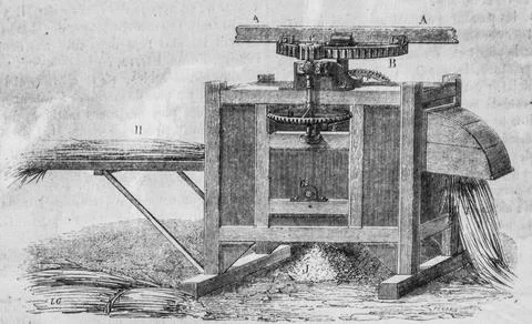 Beating machine of lotz, the picturesque store, editor Edouard Charton, 1860 Stock Illustration