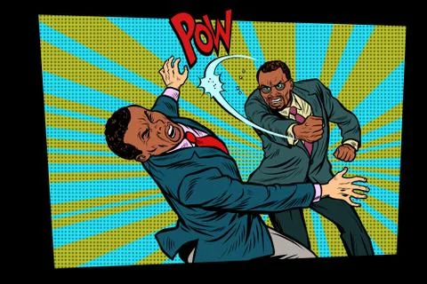 Beating two fighting men, strong punch Stock Illustration