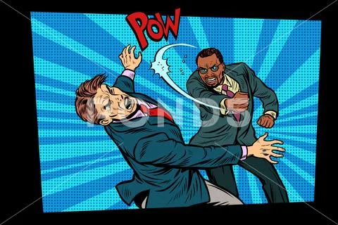 Beating two fighting men, strong punch Stock Illustration