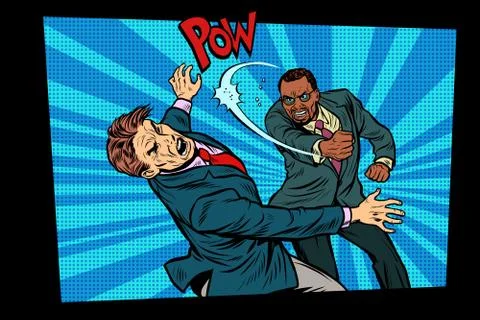 Beating two fighting men, strong punch Stock Illustration