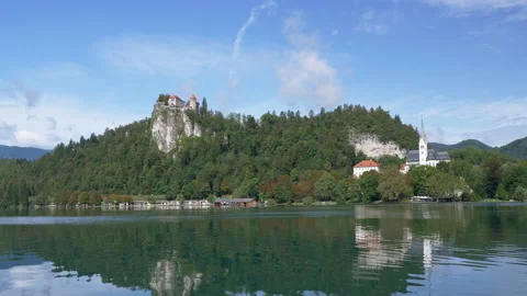 Beatuiful timelapse video of Bled lake landscape with view to the Castle of Bled Stock Footage 150745774