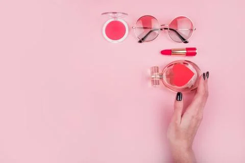 Beaty flatlay in pink Stock Photos