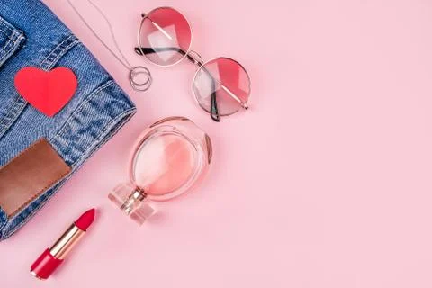 Beaty flatlay in pink Stock Photos