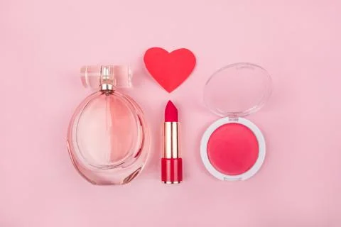 Beaty flatlay in pink Stock Photos
