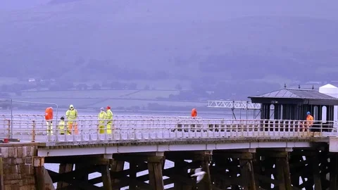 Beaumaris pier promenade infrastructure workforce fixing historical Stock Footage 133893754