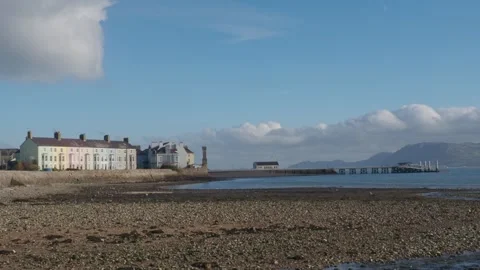 Beaumaris Pier Viewed from the Beach on a Sunny Winter Day Stock Footage 330407364