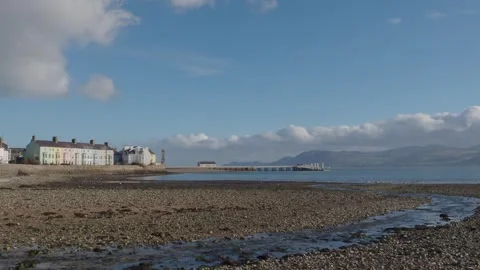 Beaumaris Pier Viewed from the Beach on a Sunny Winter Day, River in Foreground Stock Footage 330407623