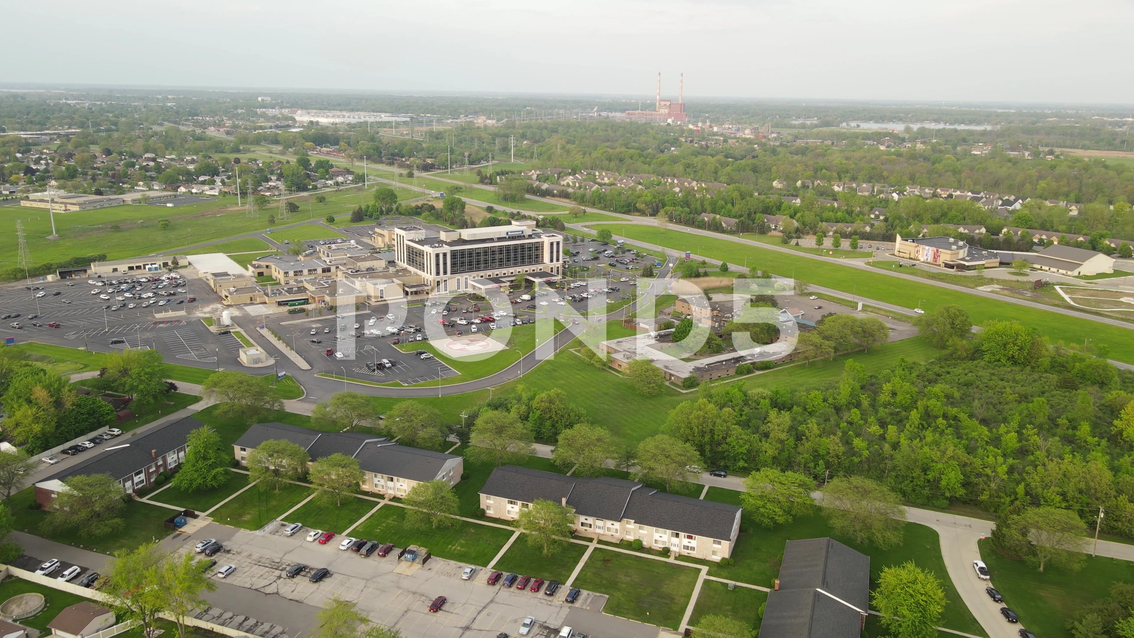 Beaumont Hospital building complex in Trenton aerial drone distance view