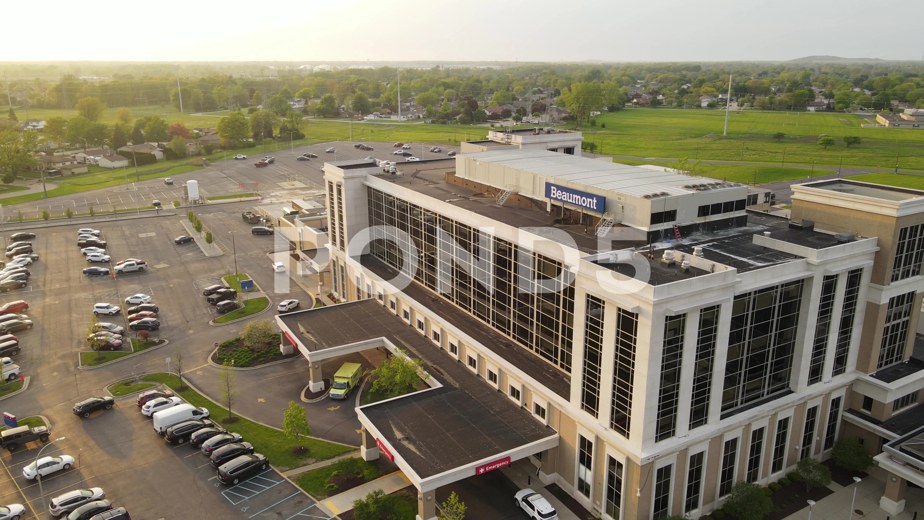 Beaumont office hospital building in Trenton Michigan aerial drone view