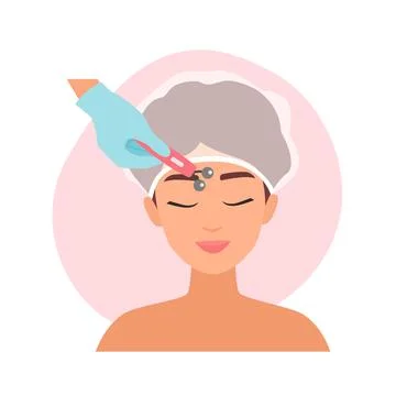 Beauticians hand holding electrodes for microcurrent procedure for forehead of Stock Illustration