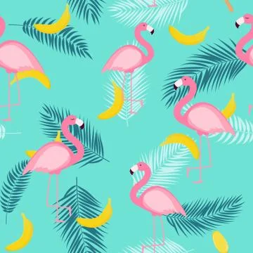 Beautifil Summer Seamless Pattern Background with Palm Tree Leaf Silhouette,  Stock Illustration