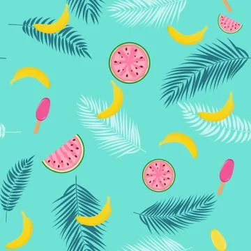 Beautifil Summer Seamless Pattern Background with Palm Tree Leaf Silhouette,  イラスト素材