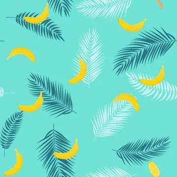 Beautifil Summer Seamless Pattern Background with Palm Tree Leaf Silhouette,  イラスト素材