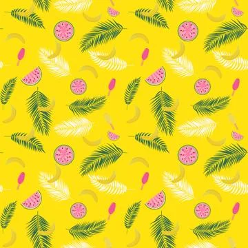 Beautifil Summer Seamless Pattern Background with Palm Tree Leaf Silhouette,  Illustrazione stock