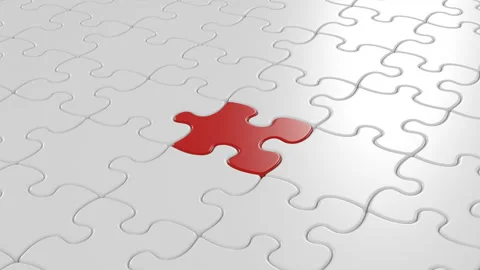 Beautiful 3d Animation of the Falling Final Puzzle Piece Red Color in Empty Video stock 90306470